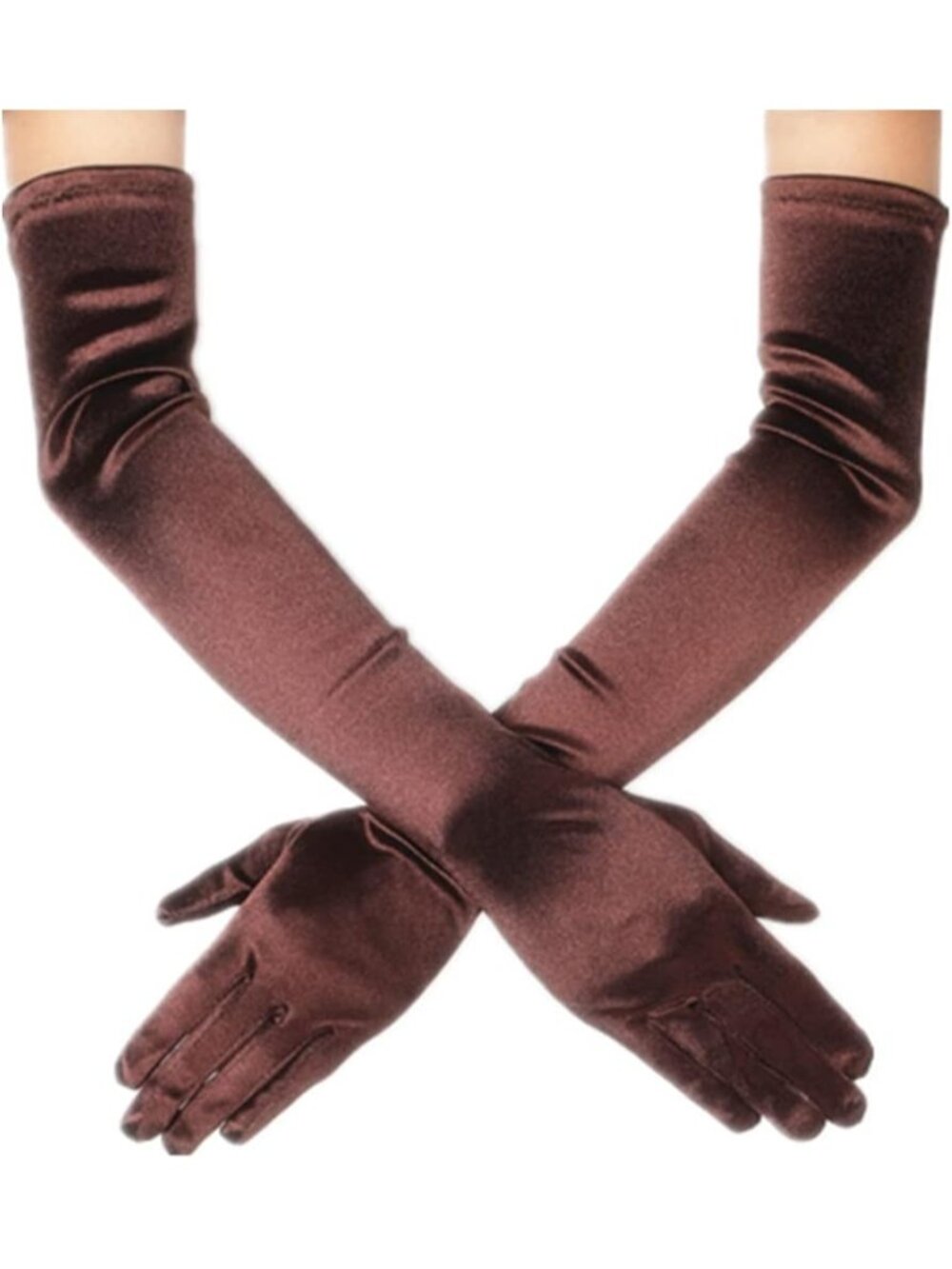 Women's Brown Elegant Elbow Length Satin Finger Long Vintage Satin Opera Gloves